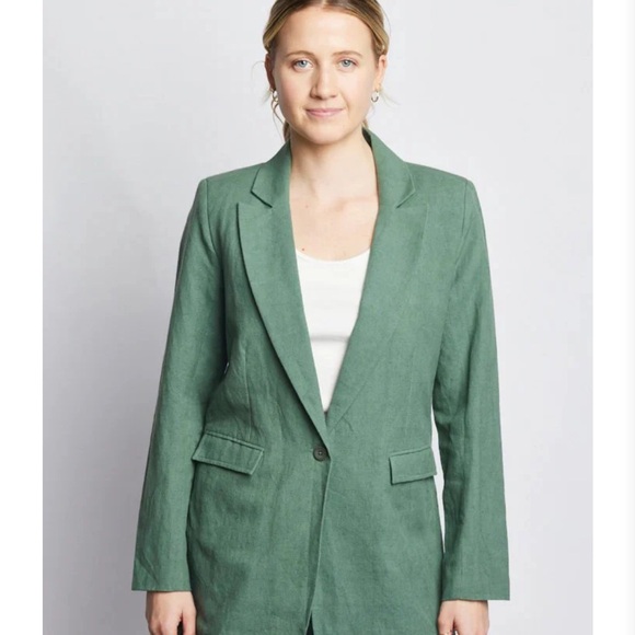 Able Jackets & Blazers - Able Heather Linen Sage Green Single-Button Tailored Blazer